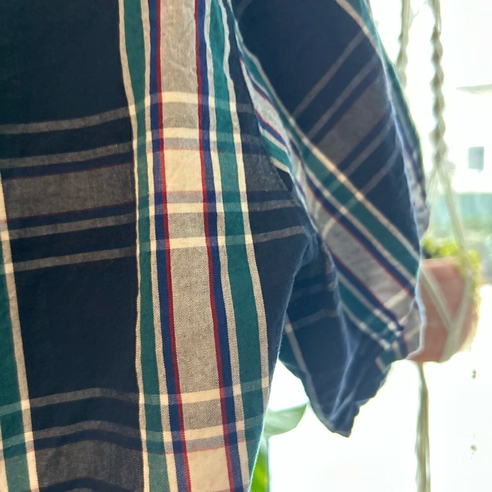 American Apparel Plaid Button Up Shirt Mens Small Blue Green Short Sleeve Cotton - Picture 7 of 16